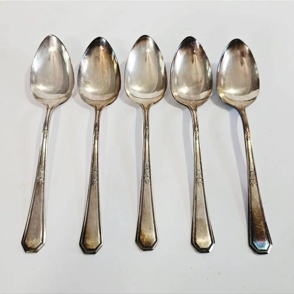 Antique WM Rogers & Son AA Silver Plated 1923 Mayfair Pattern Spoon Set of Five